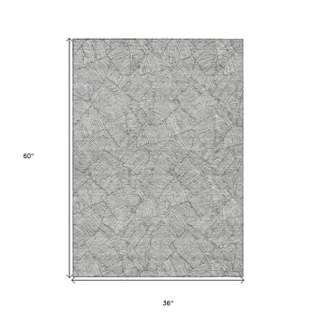 3' X 5' Gray And Ivory Floral Washable Indoor Outdoor Area Rug