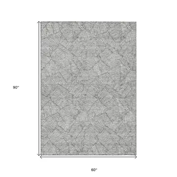 5' X 8' Gray And Ivory Floral Washable Indoor Outdoor Area Rug