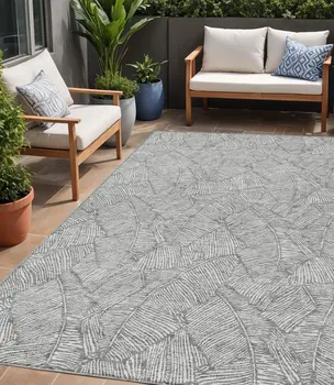 5' X 8' Gray And Ivory Floral Washable Indoor Outdoor Area Rug