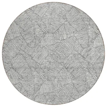 8' Gray And Ivory Round Floral Washable Indoor Outdoor Area Rug