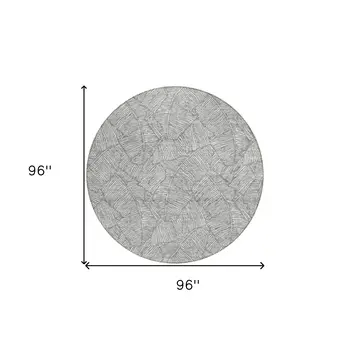 8' Gray And Ivory Round Floral Washable Indoor Outdoor Area Rug