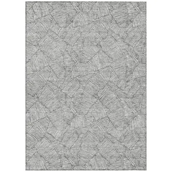 9' X 12' Gray And Ivory Floral Washable Indoor Outdoor Area Rug