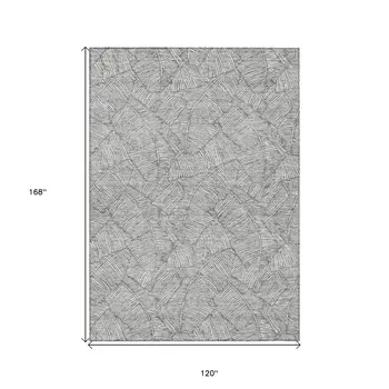 10' X 14' Gray And Ivory Floral Washable Indoor Outdoor Area Rug