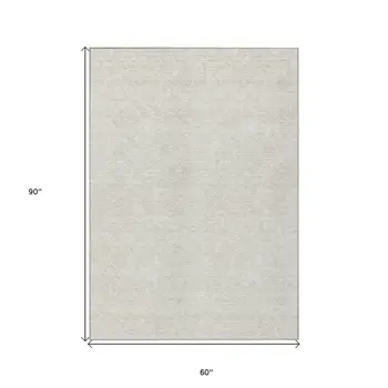 5' X 8' Ivory And Beige Floral Washable Indoor Outdoor Area Rug