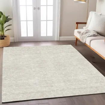 5' X 8' Ivory And Beige Floral Washable Indoor Outdoor Area Rug