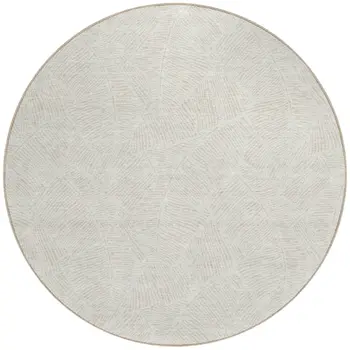 8' Ivory And Beige Round Floral Washable Indoor Outdoor Area Rug