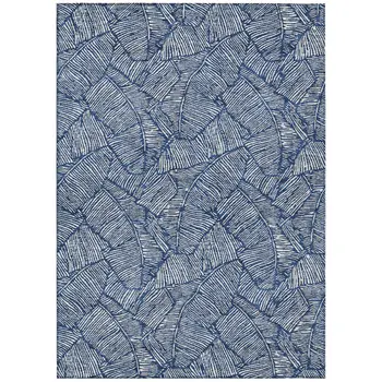 3' X 5' Navy Blue And Ivory Floral Washable Indoor Outdoor Area Rug