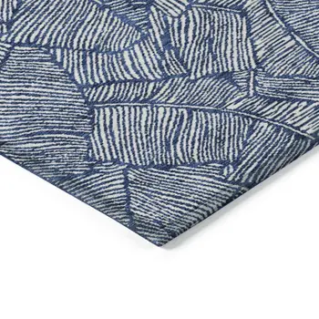 3' X 5' Navy Blue And Ivory Floral Washable Indoor Outdoor Area Rug