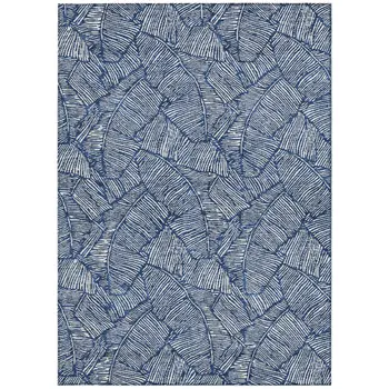 8' X 10' Navy Blue And Ivory Floral Washable Indoor Outdoor Area Rug