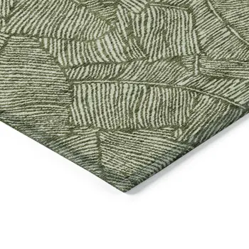3' X 5' Olive Green And Light Green Floral Washable Indoor Outdoor Area Rug