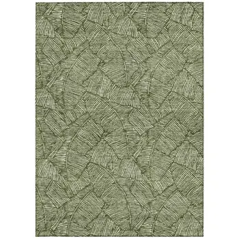 5' X 8' Olive Green And Light Green Floral Washable Indoor Outdoor Area Rug