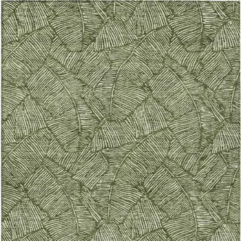 8' X 10' Olive Green And Light Green Floral Washable Indoor Outdoor Area Rug