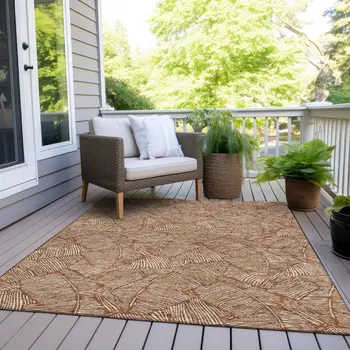 3' X 5' Copper And Beige Floral Washable Indoor Outdoor Area Rug