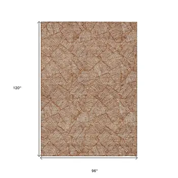8' X 10' Copper And Beige Floral Washable Indoor Outdoor Area Rug