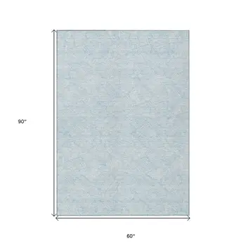 5' X 8' Sky Blue And Ivory Floral Washable Indoor Outdoor Area Rug