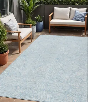 5' X 8' Sky Blue And Ivory Floral Washable Indoor Outdoor Area Rug