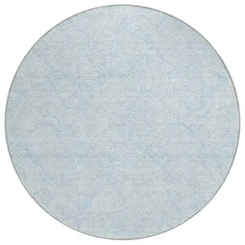 8' Sky Blue And Ivory Round Floral Washable Indoor Outdoor Area Rug