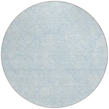 8' Sky Blue And Ivory Round Floral Washable Indoor Outdoor Area Rug