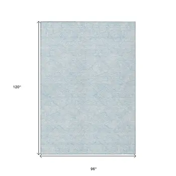 8' X 10' Sky Blue And Ivory Floral Washable Indoor Outdoor Area Rug