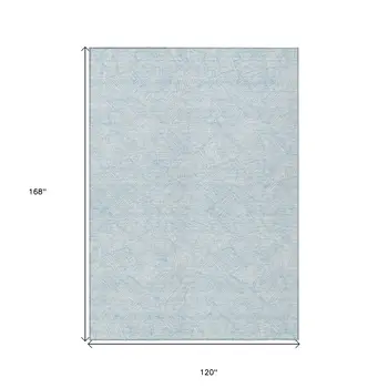 10' X 14' Sky Blue And Ivory Floral Washable Indoor Outdoor Area Rug
