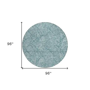 8' Teal Blue And Ivory Round Floral Washable Indoor Outdoor Area Rug