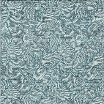 8' X 10' Teal Blue And Ivory Floral Washable Indoor Outdoor Area Rug