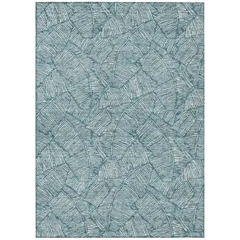 8' X 10' Teal Blue And Ivory Floral Washable Indoor Outdoor Area Rug