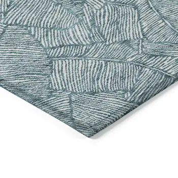 8' X 10' Teal Blue And Ivory Floral Washable Indoor Outdoor Area Rug