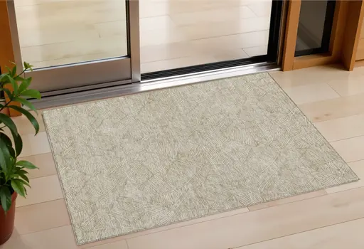 3' X 5' Taupe And Ivory Floral Washable Indoor Outdoor Area Rug