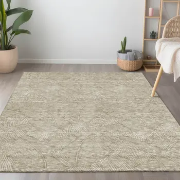 3' X 5' Taupe And Ivory Floral Washable Indoor Outdoor Area Rug