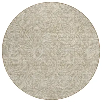 8' Taupe And Ivory Round Floral Washable Indoor Outdoor Area Rug