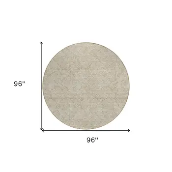 8' Taupe And Ivory Round Floral Washable Indoor Outdoor Area Rug