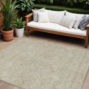 8' X 10' Taupe And Ivory Floral Washable Indoor Outdoor Area Rug