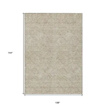 9' X 12' Taupe And Ivory Floral Washable Indoor Outdoor Area Rug
