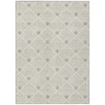 8' X 10' Beige And Ivory Geometric Washable Indoor Outdoor Area Rug