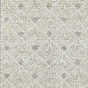 9' X 12' Beige And Ivory Geometric Washable Indoor Outdoor Area Rug