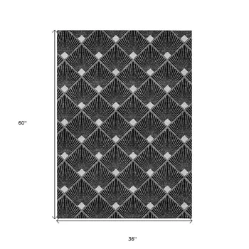 3' X 5' Black Gray And Ivory Geometric Washable Indoor Outdoor Area Rug