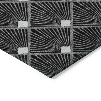 3' X 5' Black Gray And Ivory Geometric Washable Indoor Outdoor Area Rug