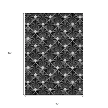 5' X 8' Black Gray And Ivory Geometric Washable Indoor Outdoor Area Rug