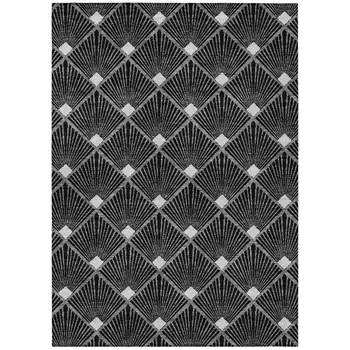 10' X 14' Black Gray And Ivory Geometric Washable Indoor Outdoor Area Rug