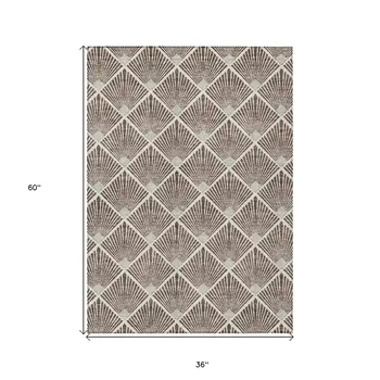 3' X 5' Brown And Beige Geometric Washable Indoor Outdoor Area Rug
