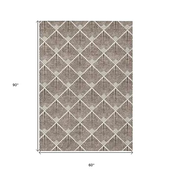 5' X 8' Brown And Beige Geometric Washable Indoor Outdoor Area Rug