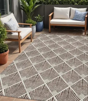 5' X 8' Brown And Beige Geometric Washable Indoor Outdoor Area Rug