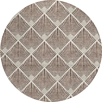 8' Brown And Beige Round Geometric Washable Indoor Outdoor Area Rug