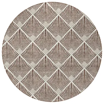 8' Brown And Beige Round Geometric Washable Indoor Outdoor Area Rug