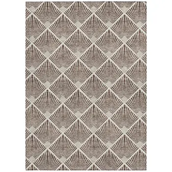 9' X 12' Brown And Beige Geometric Washable Indoor Outdoor Area Rug