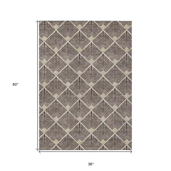 3' X 5' Brown And Beige Geometric Washable Indoor Outdoor Area Rug