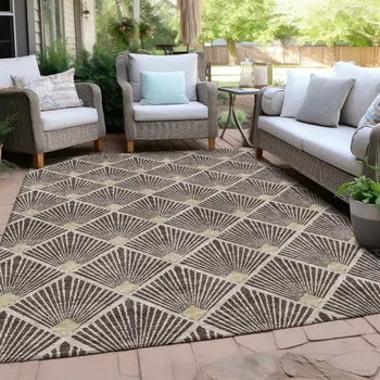 3' X 5' Brown And Beige Geometric Washable Indoor Outdoor Area Rug