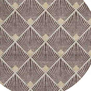 8' Brown And Beige Round Geometric Washable Indoor Outdoor Area Rug