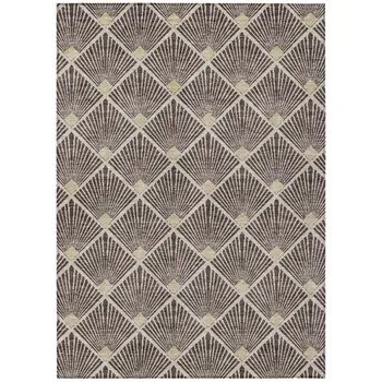9' X 12' Brown And Beige Geometric Washable Indoor Outdoor Area Rug